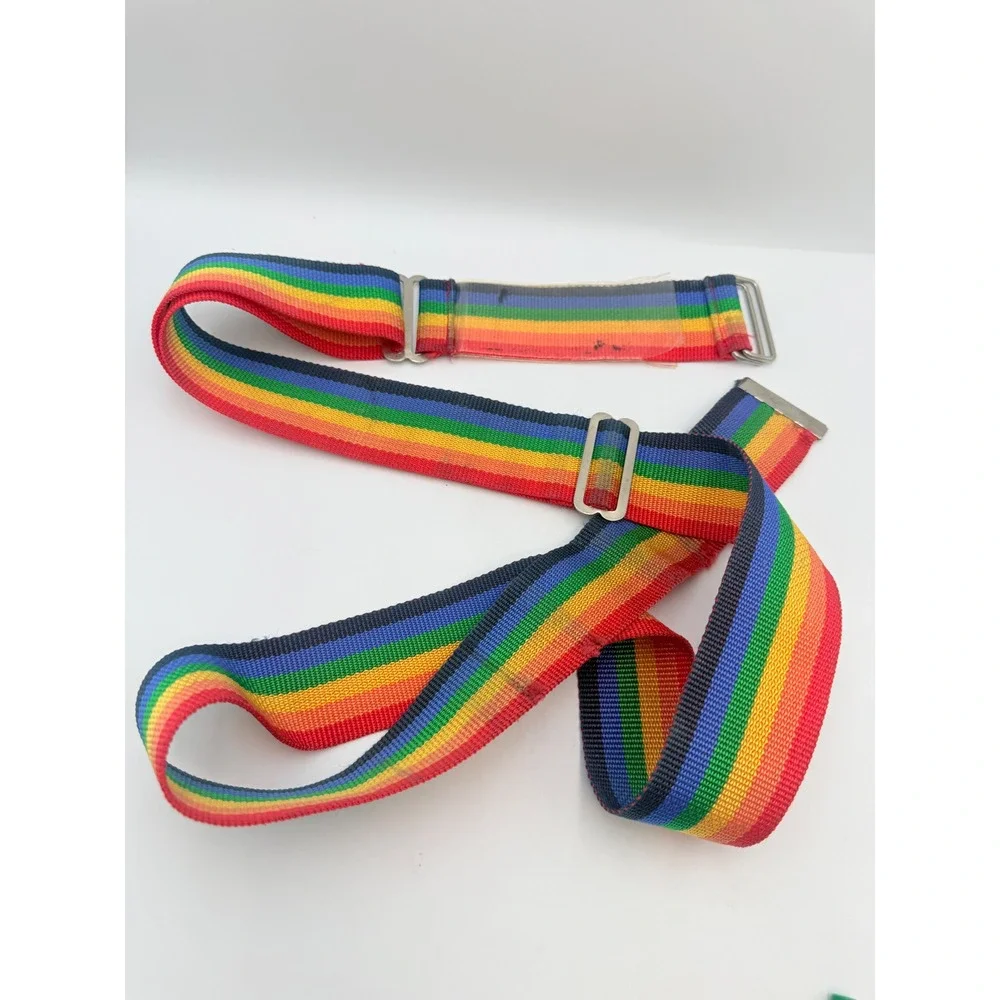 Vintage Rainbow Striped Luggage Strap Adjustable Suitcase Belt with ID Window